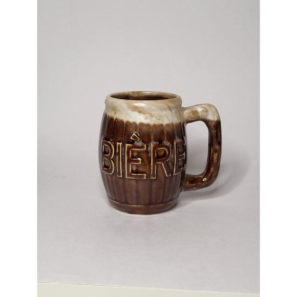 BIERE MUG BARRELL BROWN TWO-TONE CONDITION EXCELLENT Vintage Bar Decor - Picture 1 of 9